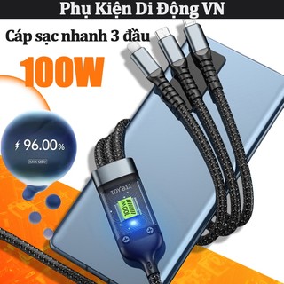 Dây sạc nhanh 3 trong 1 lõi dây tăng cường hỗ trợ sạc siêu nhanh cho iPhone OPPO Xiaomi USB Type C