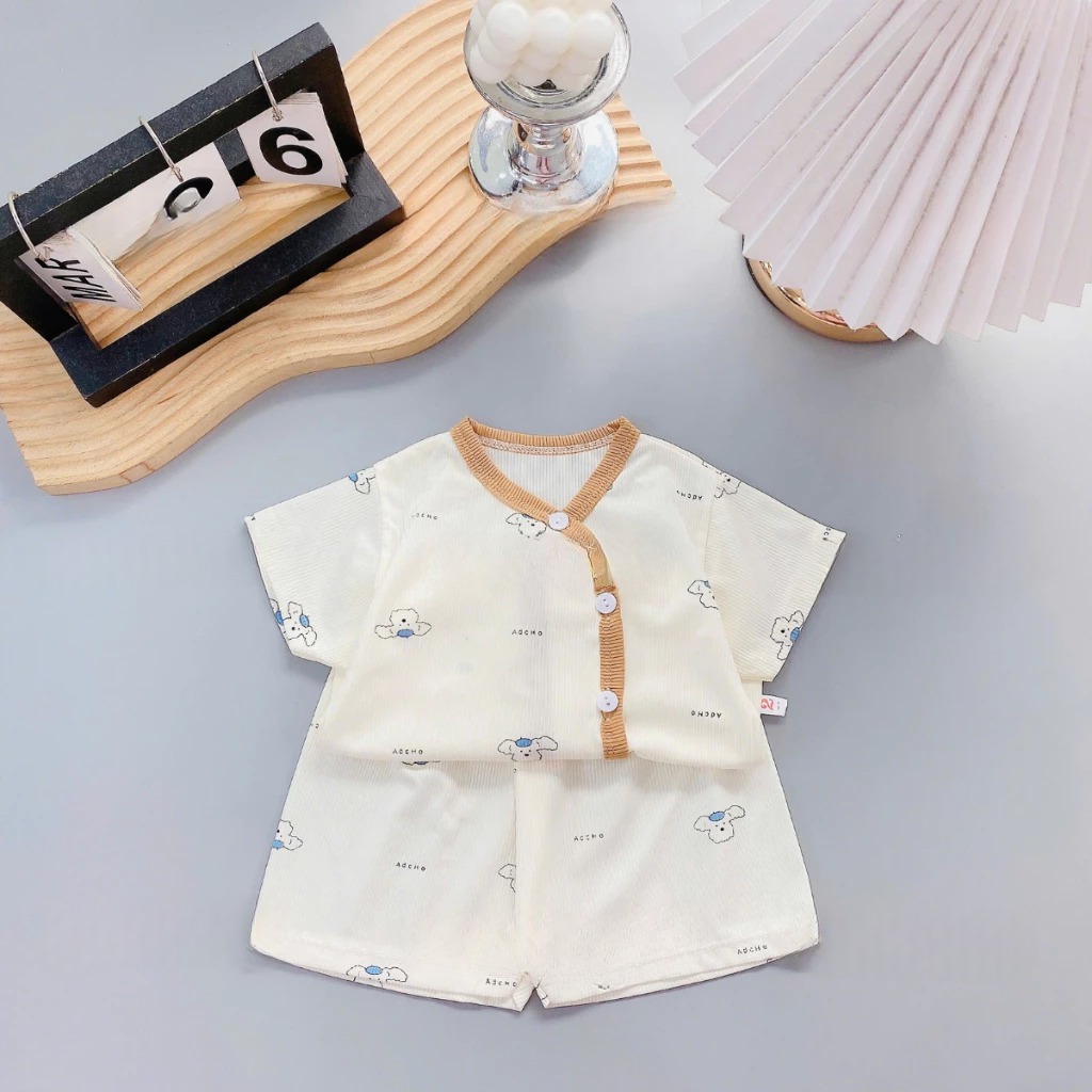 [Peinn] [Bộ cộc tăm] Combo 3/5 bộ quần áo cộc tay chất tăm lạnh, bảng màu kem cho bé sơ sinh 3-9kg