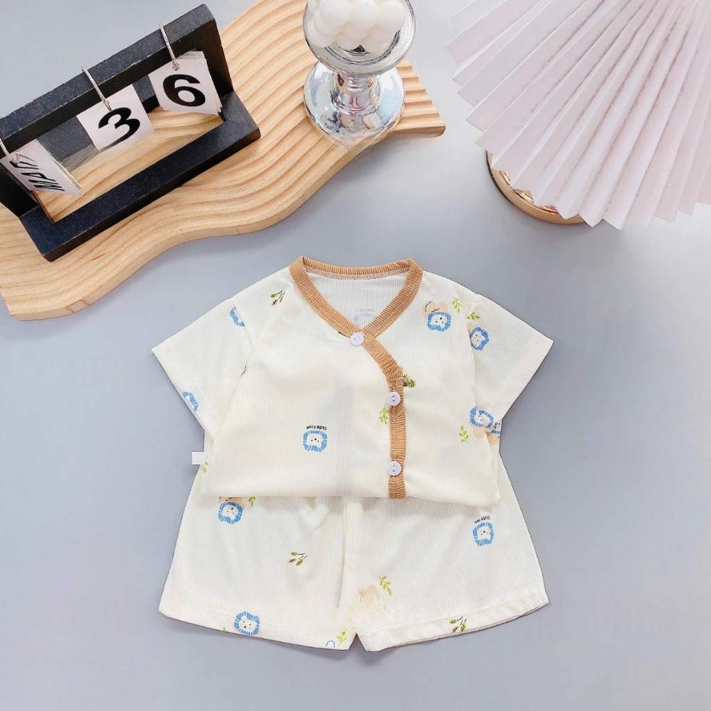 [Peinn] [Bộ cộc tăm] Combo 3/5 bộ quần áo cộc tay chất tăm lạnh, bảng màu kem cho bé sơ sinh 3-9kg