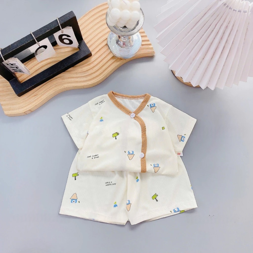 [Peinn] [Bộ cộc tăm] Combo 3/5 bộ quần áo cộc tay chất tăm lạnh, bảng màu kem cho bé sơ sinh 3-9kg