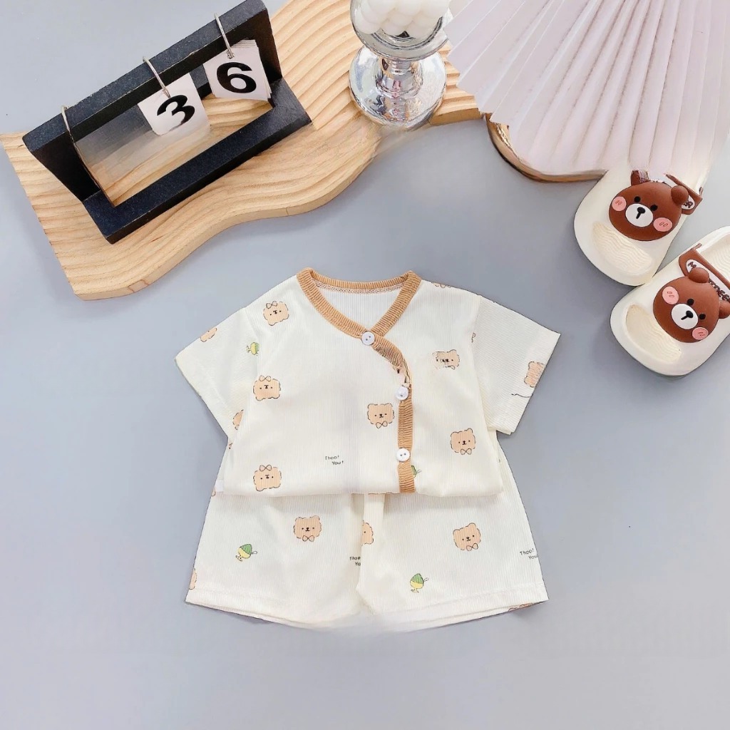 [Peinn] [Bộ cộc tăm] Combo 3/5 bộ quần áo cộc tay chất tăm lạnh, bảng màu kem cho bé sơ sinh 3-9kg