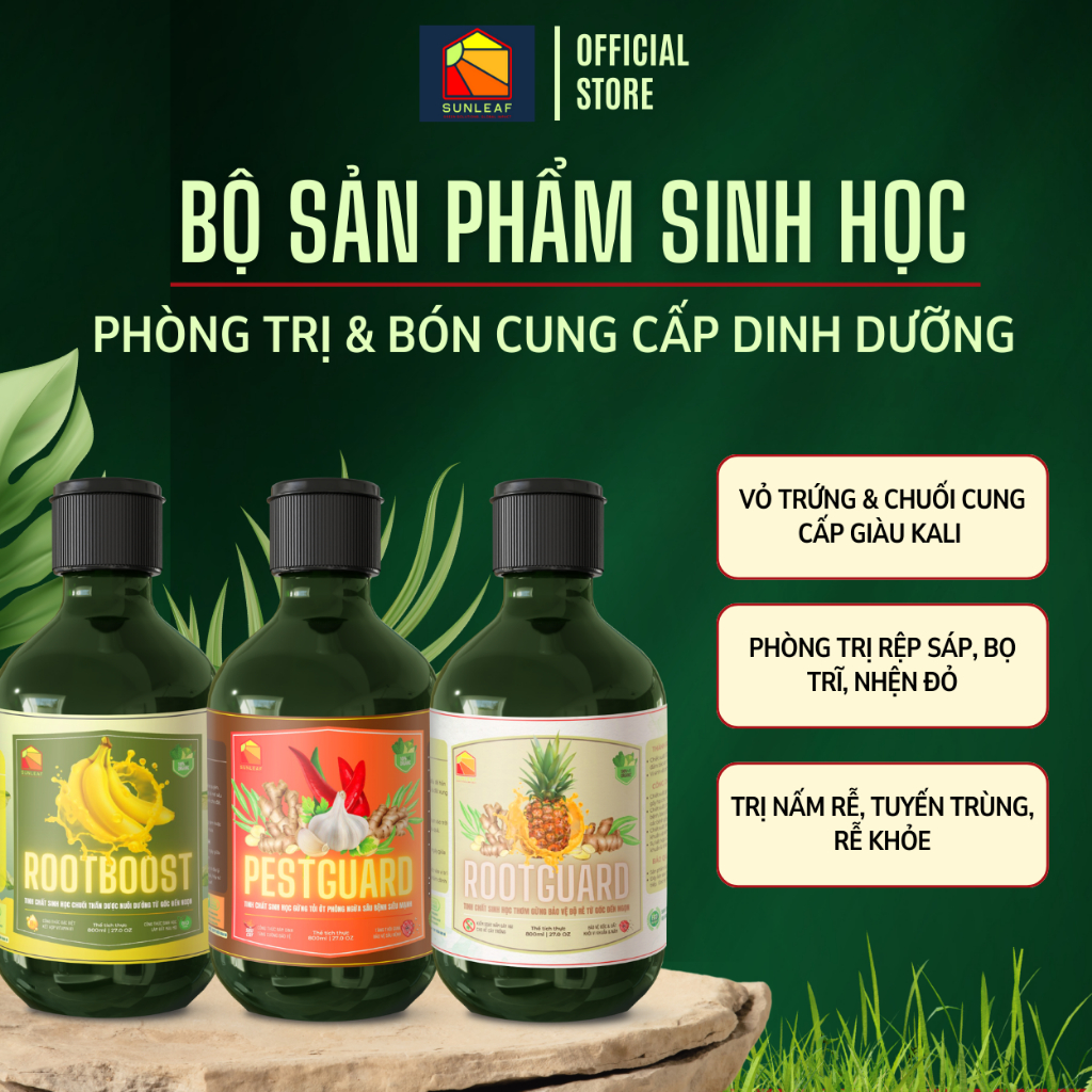 Combo Phòng Rệp Sáp Bọ Trĩ Nhện Đỏ | Nấm Lá | Kích Rễ & Bung Chồi | 100% Hữu Cơ | Rau, Phong Lan, Hoa Hồng | SUNLEAF