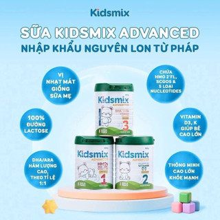 [Hàng Pháp] Sữa Kidsmix Advanced số 1,2,3 800g cho bé 0-12 tháng, 1tuổi trở lên,DHA HMOs tăng đề kháng,canxi,D3 tăng cao