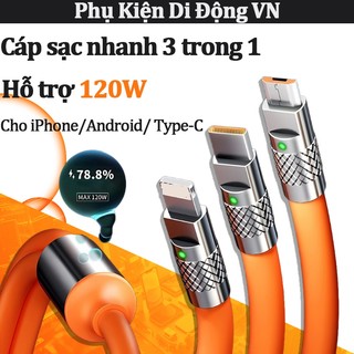 Dây Cáp Sạc Nhanh 120W 6A Bằng Hợp Kim Kẽm Và Silicon Cho iphone, type-C, có 2 Loại USB Và Type C
