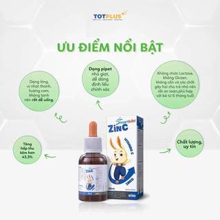 Smartbibi Zinc - kẽm cho bé giúp bé ăn ngon, cải thiện biếng ăn chai 30ml - Nhập khẩu chính hãng