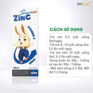 Smartbibi Zinc - kẽm cho bé giúp bé ăn ngon, cải thiện biếng ăn chai 30ml - Nhập khẩu chính hãng