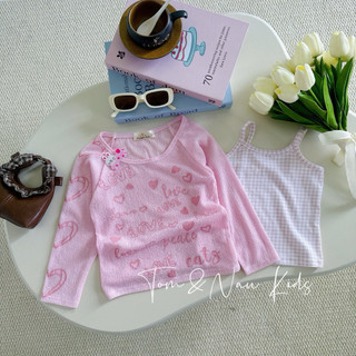 A28-[tomnaukids] SET áo dây + áo dài tay giấy cho bé gái thun giấy size từ 9-35Kg
