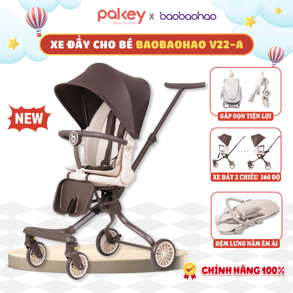 [Mới] Xe Đẩy Cho Bé Baobaohao V22-A Chính Hãng, Xe Đẩy Gấp Gọn Đảo 2 Chiều 360 Độ Với 3 Chế Độ Ngả Tiện Lợi Cho Bé