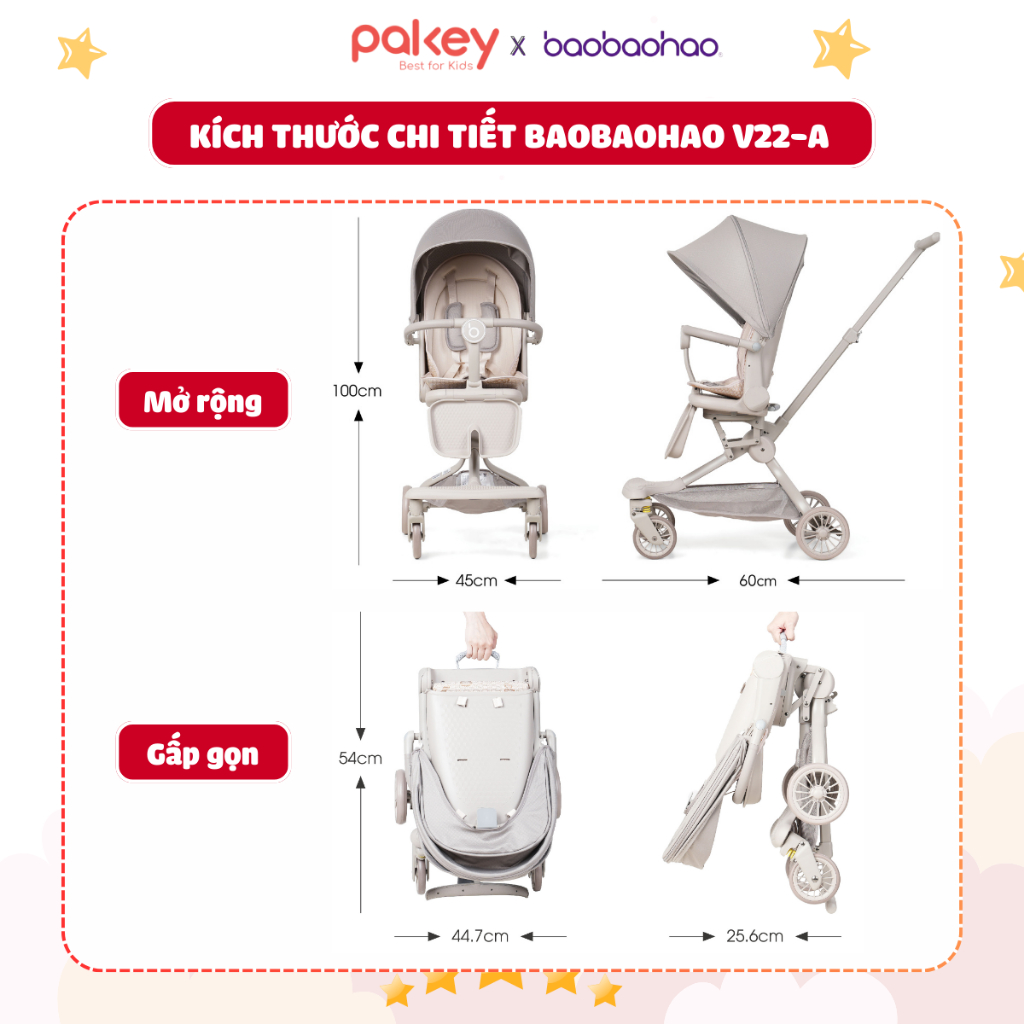 [Mới] Xe Đẩy Cho Bé Baobaohao V22-A Chính Hãng, Xe Đẩy Gấp Gọn Đảo 2 Chiều 360 Độ Với 3 Chế Độ Ngả Tiện Lợi Cho Bé