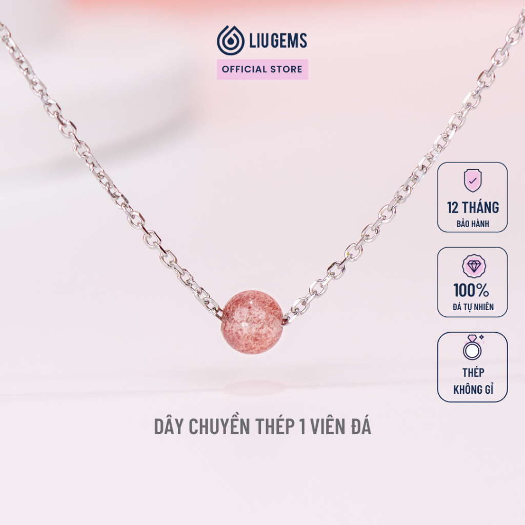 Dây Chuyền Thép Không Gỉ 1 Viên Đá Tròn Năng Lượng Liugems Phong Thuỷ Tinh Tế DCT04