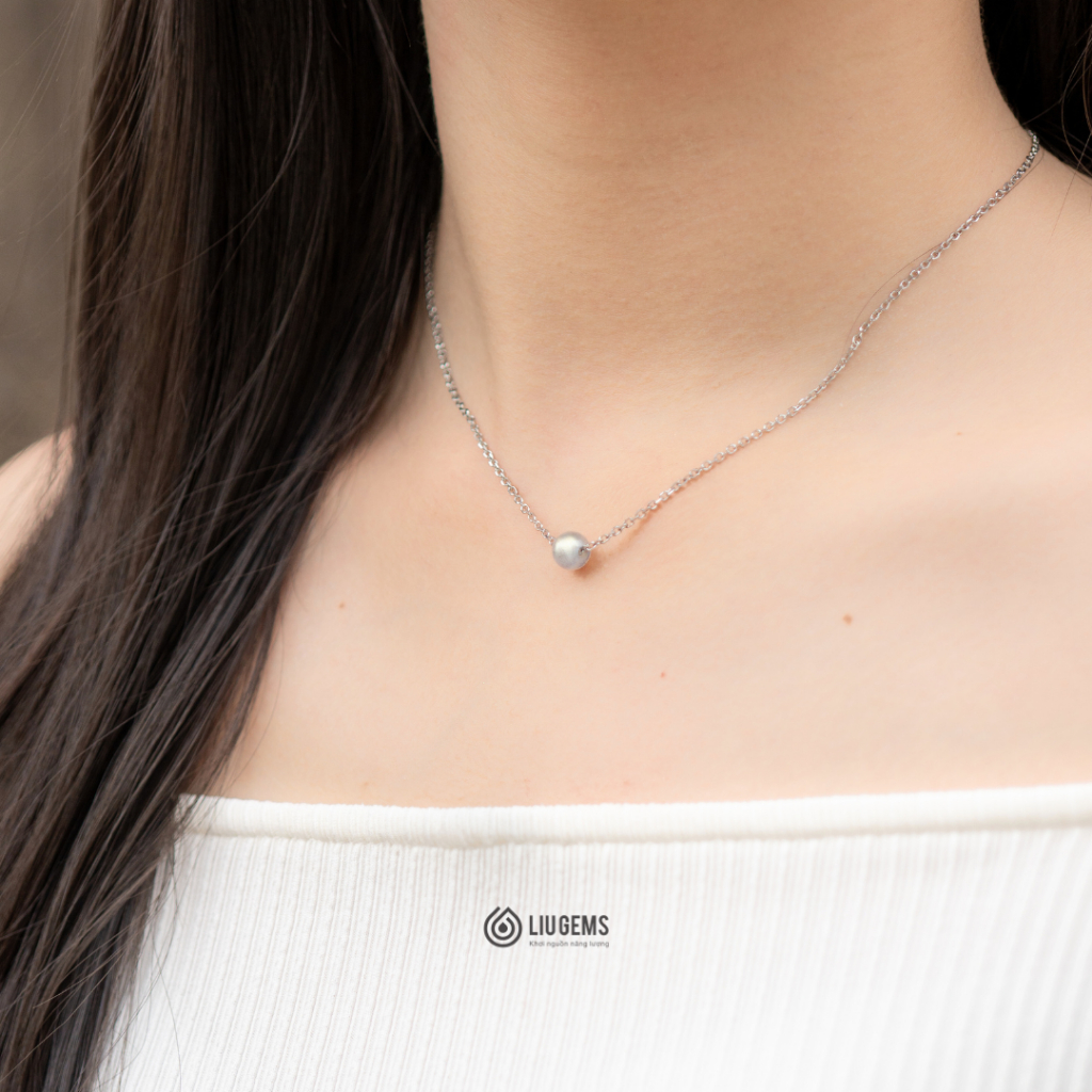 Dây Chuyền Thép Không Gỉ 1 Viên Đá Tròn Năng Lượng Liugems Phong Thuỷ Tinh Tế DCT04