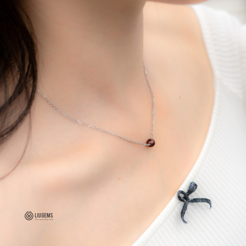 Dây Chuyền Thép Không Gỉ 1 Viên Đá Tròn Năng Lượng Liugems Phong Thuỷ Tinh Tế DCT04
