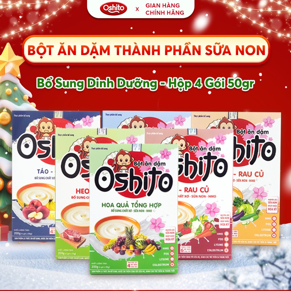 Bột Ăn Dặm Cho Bé Từ 6 Tháng Tuổi OSHITO, Thành Phần Sữa Non, Bổ Sung Dinh Dưỡng - Hộp 4 Gói 50g