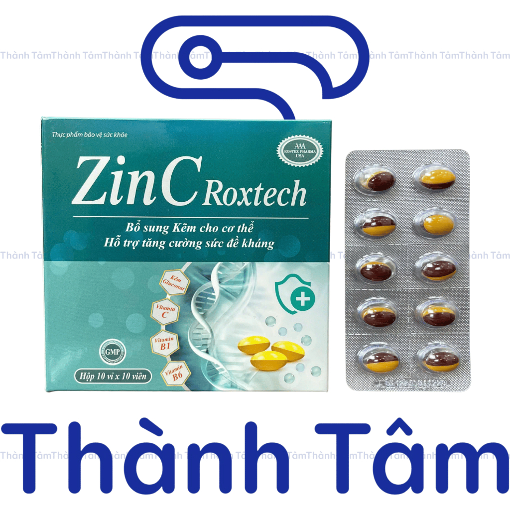 ( Xanh Nhạt ) Viên uống tăng đề kháng ZinC Roxtech bổ sung kẽm hỗ trợ tăng cường sức khoẻ - Hộp 100 viên