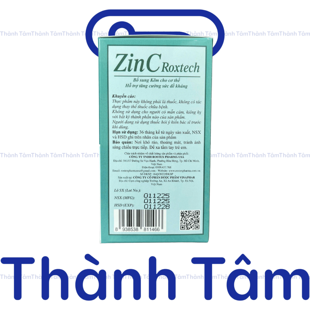 ( Xanh Nhạt ) Viên uống tăng đề kháng ZinC Roxtech bổ sung kẽm hỗ trợ tăng cường sức khoẻ - Hộp 100 viên