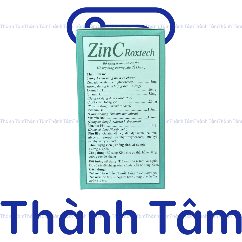 ( Xanh Nhạt ) Viên uống tăng đề kháng ZinC Roxtech bổ sung kẽm hỗ trợ tăng cường sức khoẻ - Hộp 100 viên