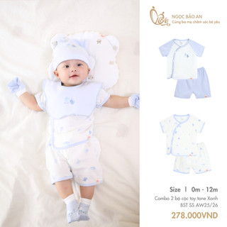 M&B (0-12M) Bộ quần áo cộc tay Bạch Tuộc Xanh cotton cao cấp mềm mịn, thoáng mát thấm hút mồ hôi tốt