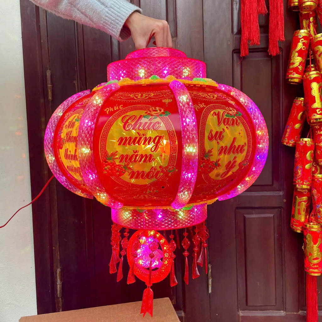 Đèn lồng treo Tết Cầu điện 3D xoay 360 độ đèn LED 7 màu đẹp