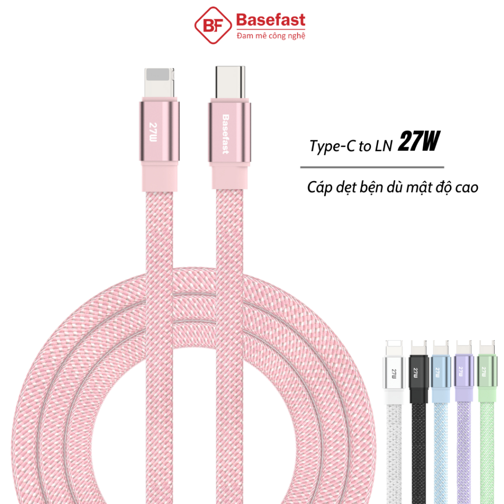 Dây sạc nhanh 20W Basefast cáp sạc PD27W bện dù siêu bền dùng cho Phone Xs 11 12 13 14 pro max …