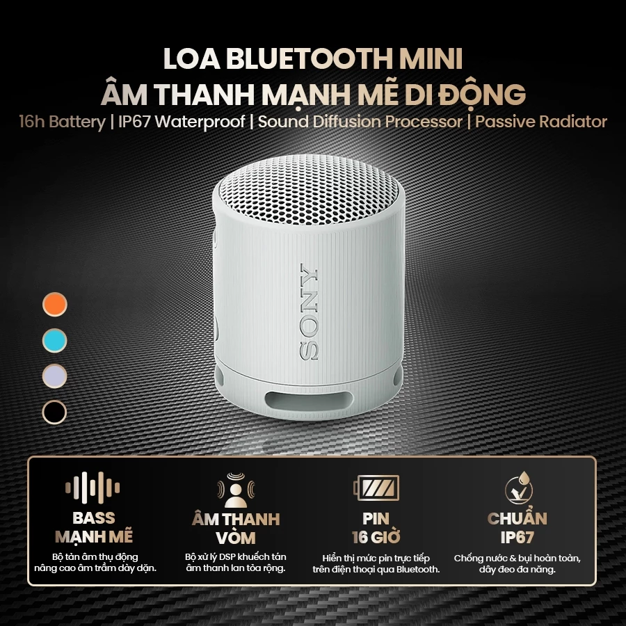 Loa bluetooth mini Sony SRS-XB100 kháng nước IP67 pin 16 giờ bass mạnh mẽ