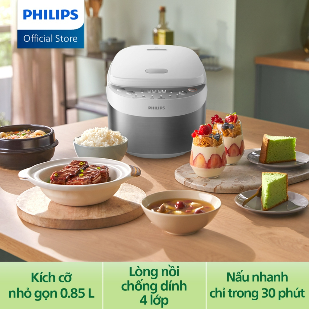 Nồi cơm điện tử mini Philips HD3170/66 |600W| 0.85 lít - Hàng Chính Hãng - Bảo hành 24 tháng