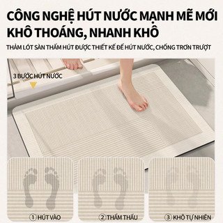 ZiinLife Thảm Silicon Lau Chân Phòng Tắm-Siêu Thấm Nước, Đế Cao Su Chống Trượt An Toàn, Dễ Vệ Sinh Cho Nhà Tắm, Nhà Bếp