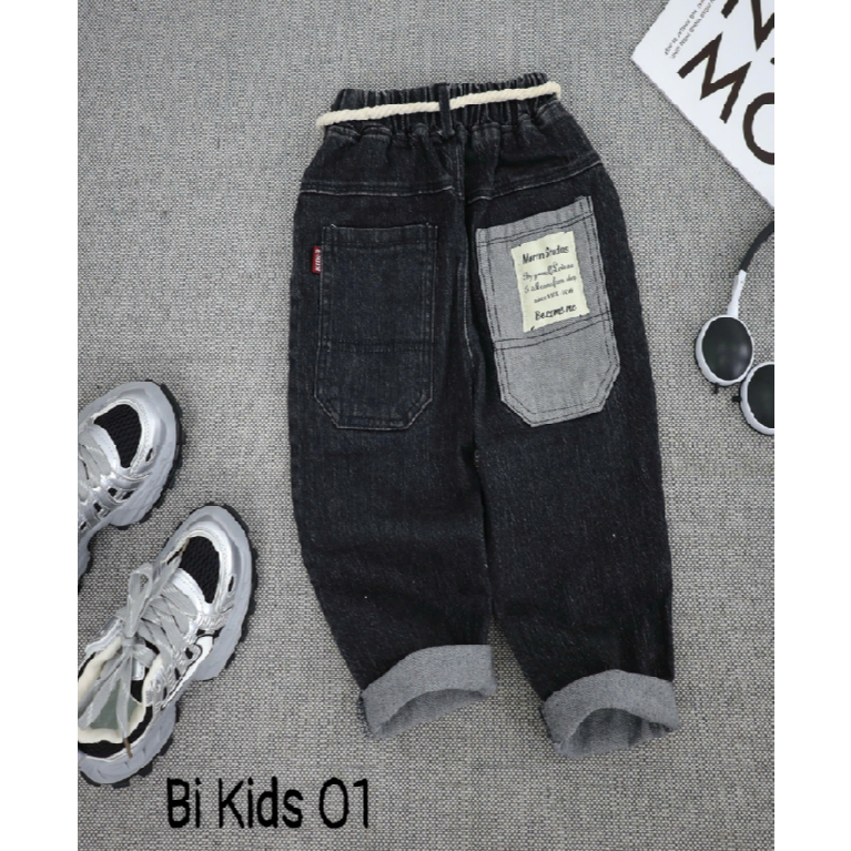 {Size Nhỡ - Đại } Quần jean bé trai phom baggy túi sau bạc
