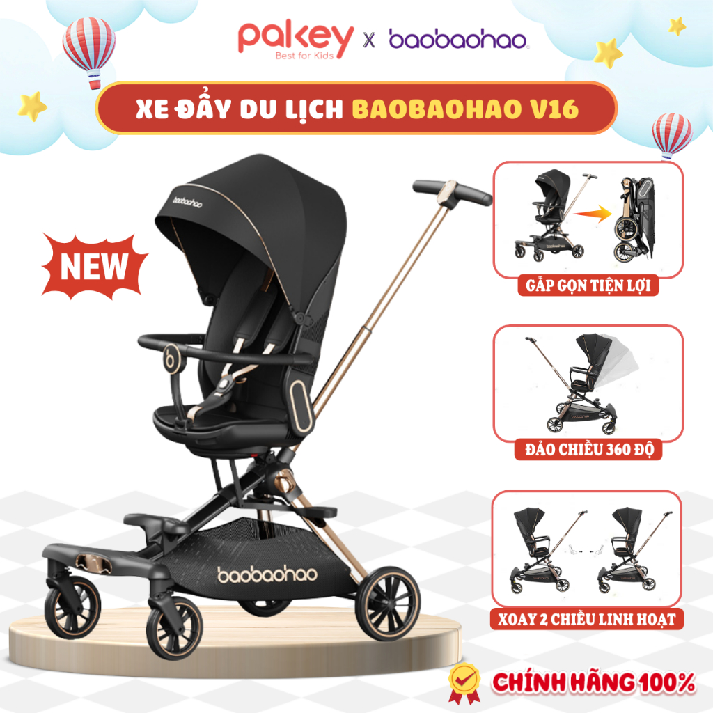 [Mới 2026] Xe Đẩy Cho Bé Baobaohao V16, Xe Đẩy Gấp Gọn 2 Chiều 3 Chế Độ Ngả Mang Đi Chơi, Xe Đẩy Du Lịch Dễ Dàng