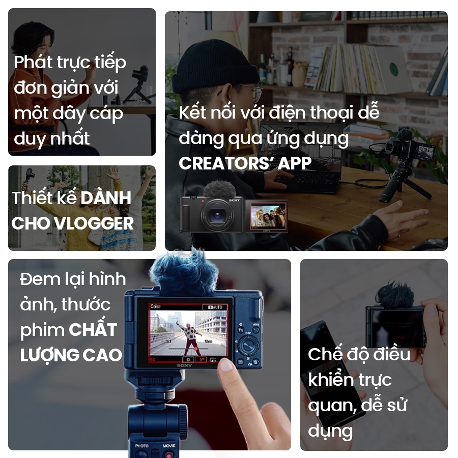 Máy ảnh Sony ZV-1 II vlog ống kính 18-50mm, cảm biến Exmor RS 1 inch, Bokeh Switch, siêu nhẹ 292g