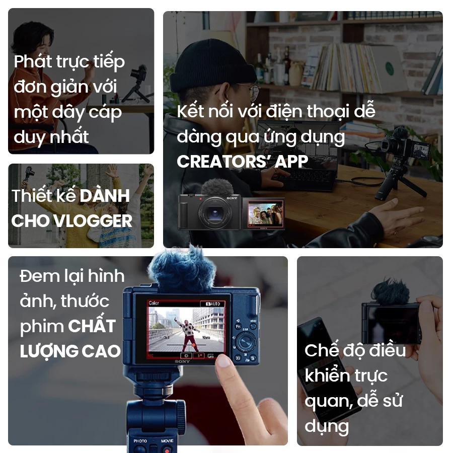 Máy ảnh Sony ZV-1 II vlog ống kính 18-50mm, cảm biến Exmor RS 1 inch, Bokeh Switch, siêu nhẹ 292g