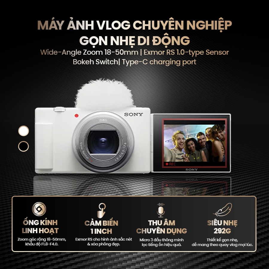 Máy ảnh Sony ZV-1 II vlog ống kính 18-50mm, cảm biến Exmor RS 1 inch, Bokeh Switch, siêu nhẹ 292g