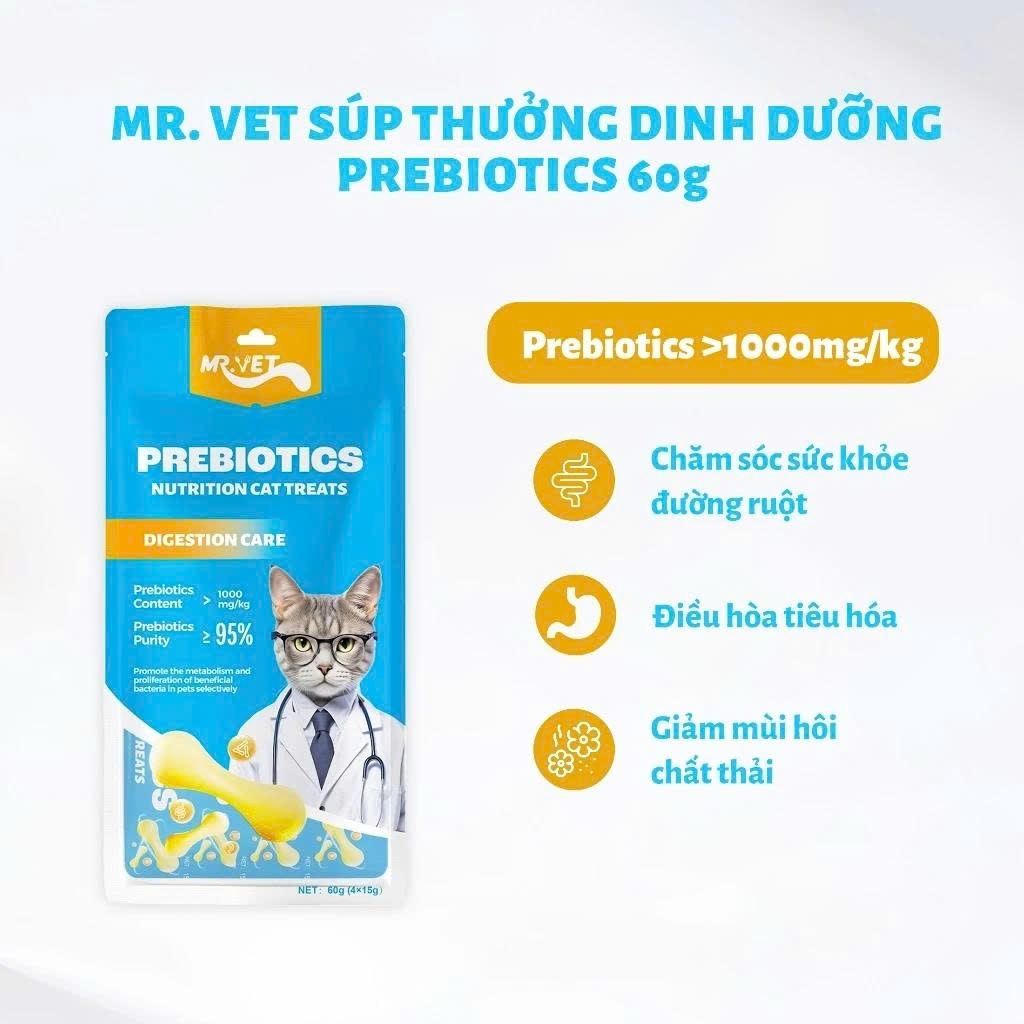 Combo 24 Gói Súp Thưởng Cho Mèo MR.VET Túi 60g (4 Thanh) Bổ Sung Omega 3 Prebiotics Taurine