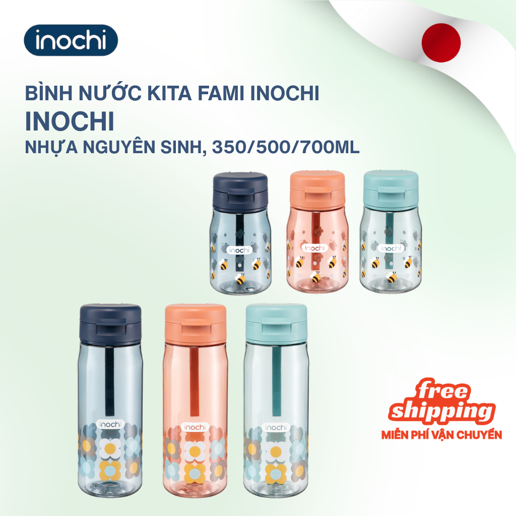 Bình nước Inochi - Kita Fami 350/500/700ml (Nhiều màu), chất liệu Tritan, an toàn cho bé