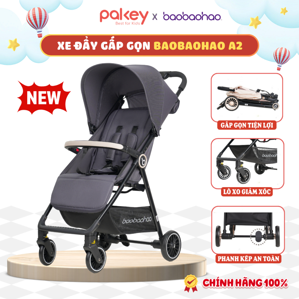 [HỎA TỐC] Xe Đẩy Cho Bé Baobaohao A2 Chính Hãng, Xe Đẩy Gấp Gọn Bánh Xe Có Giảm Xóc Êm Ái Phanh Kép An Toàn