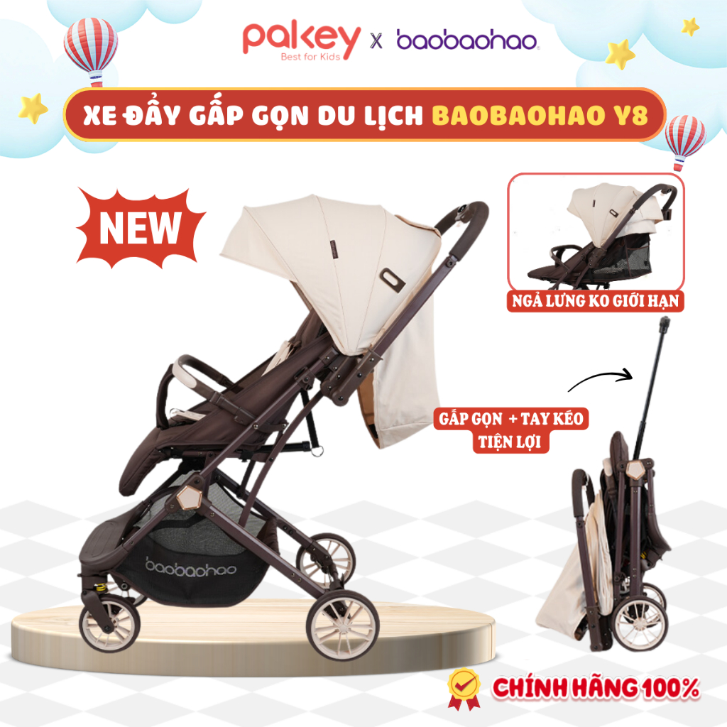 [NEW] Xe Đẩy Chính Hãng Baobaohao Y8, Xe Đẩy Cho Bé Gấp Gọn Có Tay Kéo Bánh Xe Giảm Xóc Êm Ái Ngả Lưng Không Giới Hạn