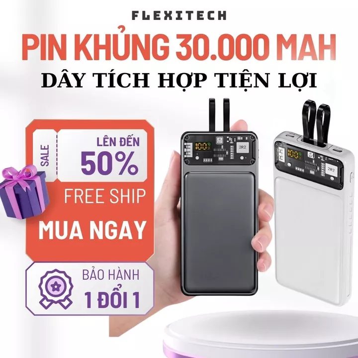 Sạc dự phòng 30000 Pin Dự Phòng dung lượng lớn Sạc Dự Phòng kèm sẵn dây Sạc Dự Phòng Sạc Nhanh Sạc dự phòng cho IP ADR