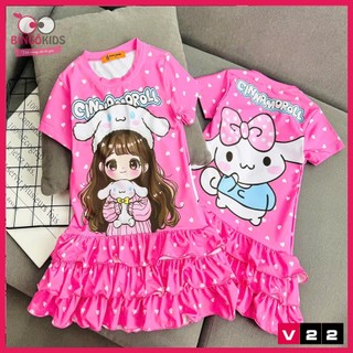 Váy bé gái cổ tròn hoạt hình chất thun lạnh Ann's Kids in 3D họa tiết đáng yêu