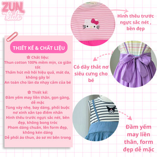 Đầm Yếm Thun Thêu Hoạt Hình Cho Bé Gái - Váy Liền Thân Mềm Nhẹ, Thêu Hình Sắc Nét Dễ Thương