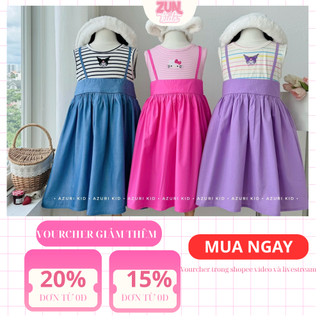 Đầm Yếm Thun Thêu Hoạt Hình Cho Bé Gái - Váy Liền Thân Mềm Nhẹ, Thêu Hình Sắc Nét Dễ Thương