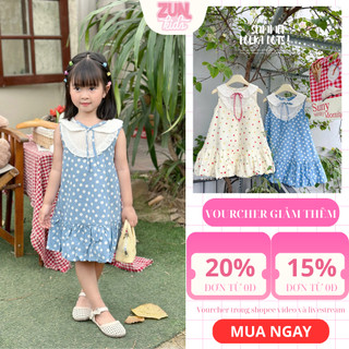 Đầm Bé Gái Chấm Bi RITA Cổ Ren Xô AZD539 – Váy Dáng A Đuôi Cá Tiểu Thư Cho Bé 2–10 Tuổi