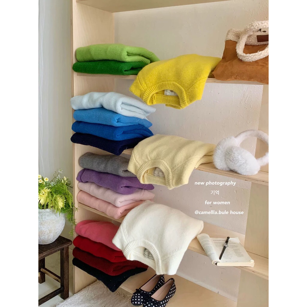 𝟏𝟎𝟗𝐜𝐦 (sẵn một số màu) Áo len nữ trơn basic cổ tròn dáng lửng dày dặn | BigBuy360 - bigbuy360.vn