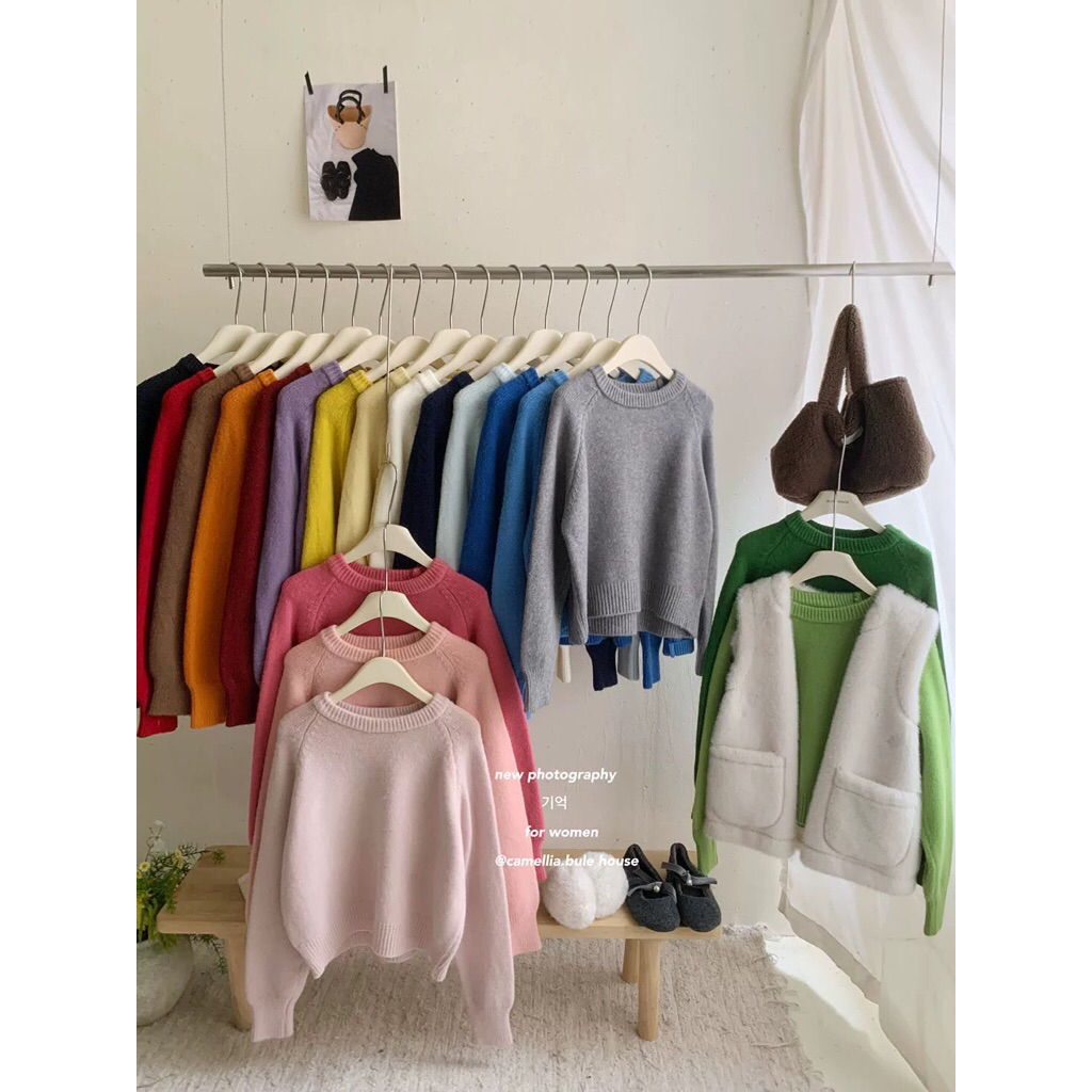 𝟏𝟎𝟗𝐜𝐦 (sẵn một số màu) Áo len nữ trơn basic cổ tròn dáng lửng dày dặn | BigBuy360 - bigbuy360.vn