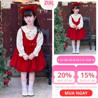 Set Bộ Bé Gái Áo Sơ Mi Cổ Sen + Yếm Nhung Đỏ Rời A462 | Đầm Công Chúa Tiểu Thư Dễ Thương, Mặc Lễ Hội Tết, Noel Tết