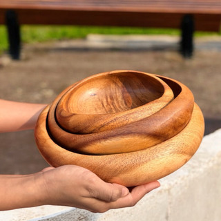 Bát gỗ keo dáng thuyền – đẹp mộc tự nhiên, dùng decor & đựng đồ ăn liền khối ,size từ 15- đến 30cm