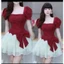 Đầm rubi phối tơ nữ cổ vuông tay phồng đính nơ eo dáng xòe dự tiệc sang trọng KÈM ẢNH CHỤP THẬT