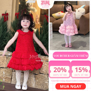 Váy Bé Gái Dáng Bí Cổ Sen C6133 | Đầm Ren Hoa 3D Cao Cấp, Mặc Noel Tết Siêu Sang