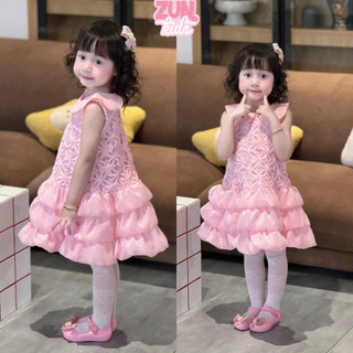 Váy Bé Gái Dáng Bí Cổ Sen C6133 | Đầm Ren Hoa 3D Cao Cấp, Mặc Noel Tết Siêu Sang