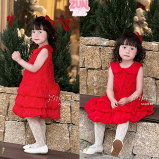Váy Bé Gái Dáng Bí Cổ Sen C6133 | Đầm Ren Hoa 3D Cao Cấp, Mặc Noel Tết Siêu Sang
