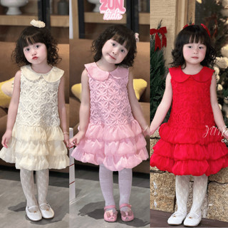 Váy Bé Gái Dáng Bí Cổ Sen C6133 | Đầm Ren Hoa 3D Cao Cấp, Mặc Noel Tết Siêu Sang