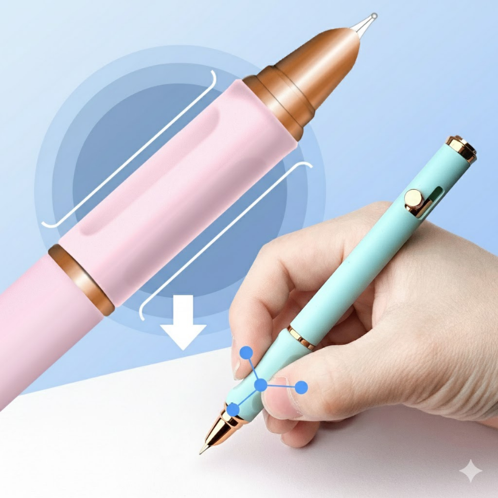 Bút Máy Bấm Tẩy Xóa BC-03, { TẶNG 2 TẨY } Ngòi 0.38mm, Mực Ra Đều, Êm Trơn, Không Gai Giấy